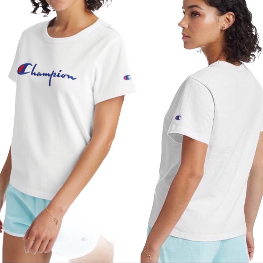 NWT CHAMPION HERITAGE White The Girlfriend Cap Sleeve Tee Athleisure Womens XS